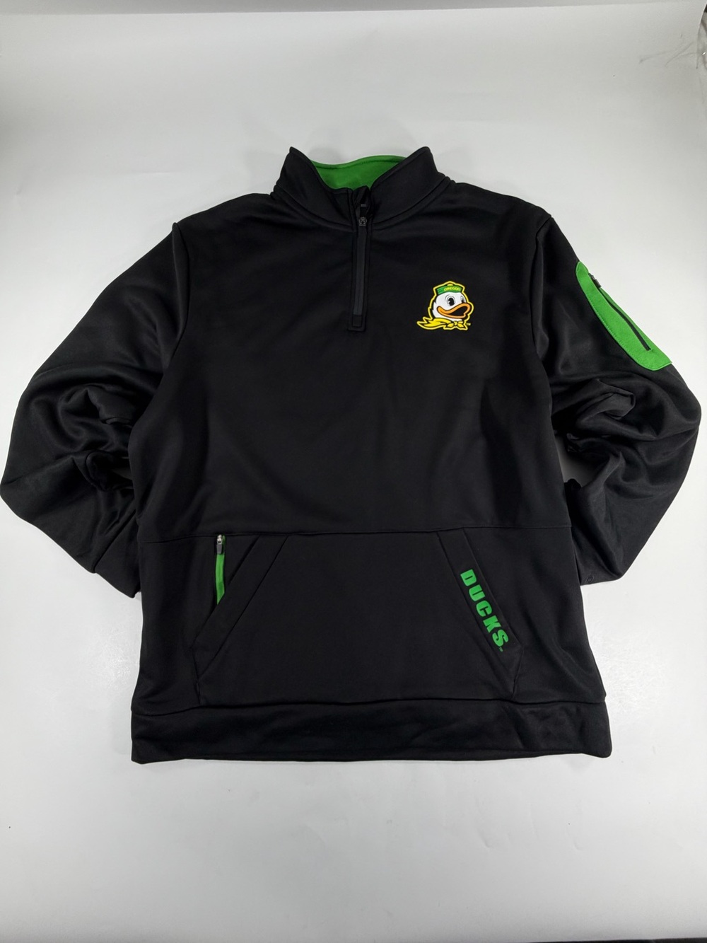 NWT Colosseum NCAA Oregon Ducks Quarter Zip Fleece Pullover Mens Large Black